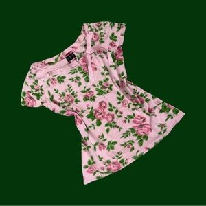 Vintage Y2K Pink Rose Floral Coquette Romantic Top Medium Ribbon Bow Detail